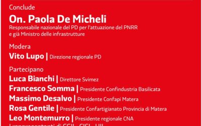 Agorà Democratiche: PNRR e Infrastrutture, volano per lo sviluppo economico e sociale della Basilicata