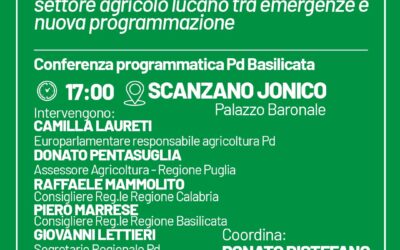 Crisi idrica, venerdì 4 aprile a Scanzano Jonico (Mt) conferenza programmatica del PD